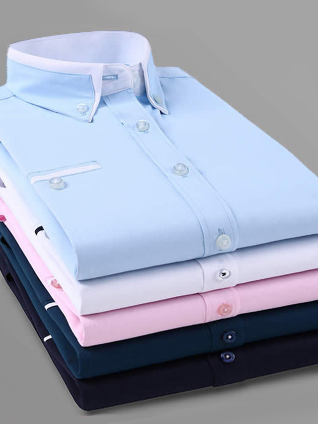 Men's Shirt Dress Shirt Solid Colored Collar Button Down Collar Light Pink White Navy Blue Royal Blue Khaki Work Daily Long Sleeve Clothing Apparel Business Basic
