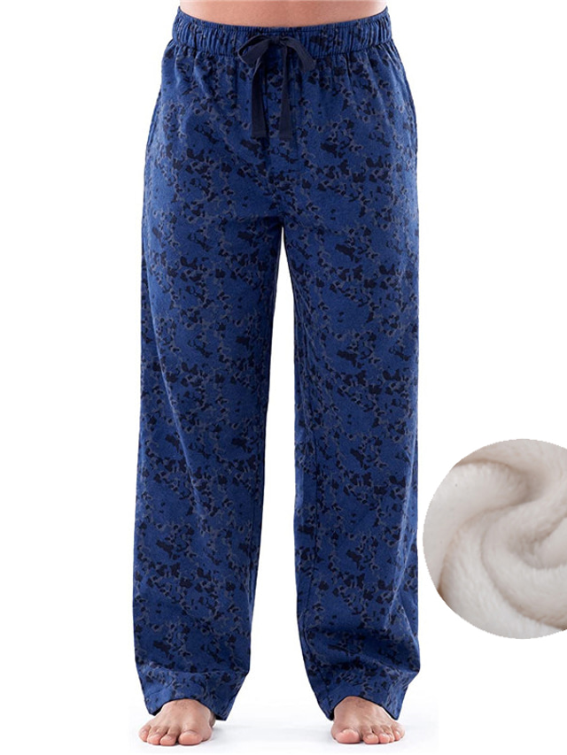  Men's Loungewear Flannel Pajama Pants Lounge Pants Graphic Prints Warm Soft Home Bed Spa Flannel Warm Pocket Elastic Waist Winter Green Blue