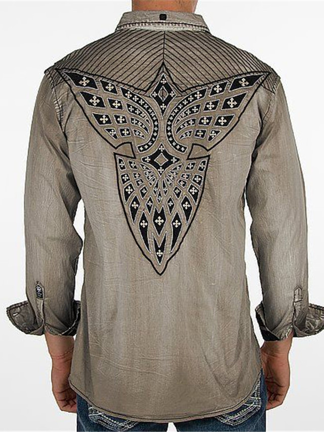 COOFANDY Chemise de cowboy western brodée à manches longues en denim