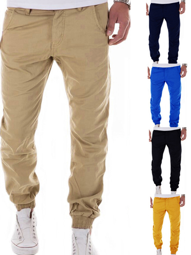  Men's Joggers Trousers Chinos Work Pants Khaki Pants Pocket Elastic Cuff Plain Comfort Wearable Full Length Casual Daily Going out Stylish Simple Black Yellow
