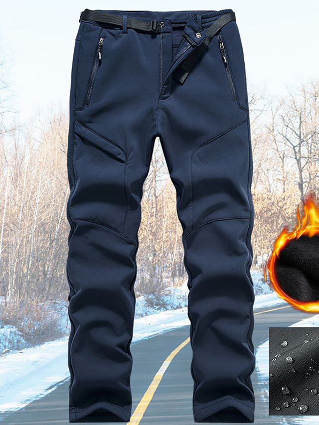  Men's Cargo Pants Softshell Pants Combat Trousers Winter Pants Snow Pants Elastic Waist Zipper Pocket Solid Color Thermal Warm Fleece Lining Sports Outdoor Daily Casual Athleisure Black Navy Blue