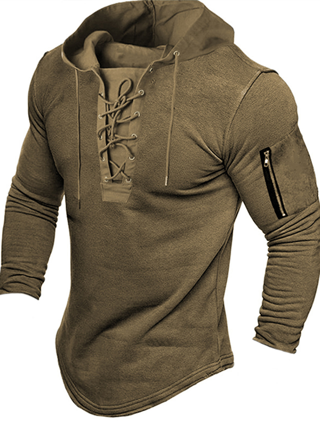  Men's Hoodie Pullover Hoodie Sweatshirt Green Black Blue Light gray Brown Hooded Solid Color Lace up Sports & Outdoor Daily Sports Basic Casual Big and Tall Fall Spring Clothing Apparel Hoodies