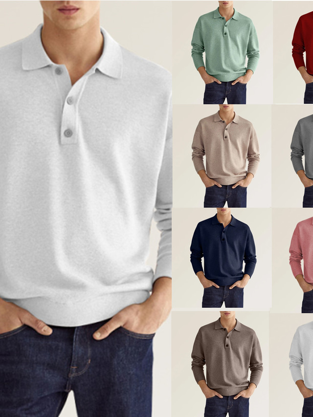  Men's Polo Shirt Knit Polo Sweater Golf Shirt Plain Turndown White Light Green Pink Wine Navy Blue Street Daily Long Sleeve collared shirts Clothing Apparel Fashion Casual Comfortable