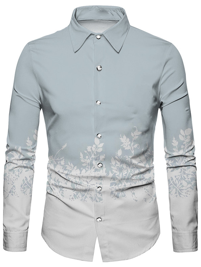 Męskie Koszula Kwiaty Wzory graficzne Wieczorne Niebieski Fioletowy Szary Druk 3D Na zewnątrz Ulica Długi rękaw Przycisk w dół Nadruk Odzież Moda Designerskie Codzienny Miękkie