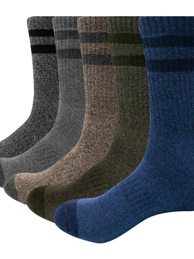  Men's 5 Pairs Socks Compression Socks Crew Socks Hiking Socks Multi color Blue Color Cotton Color Block Casual Daily Sports Warm Fall & Winter Fashion Comfort
