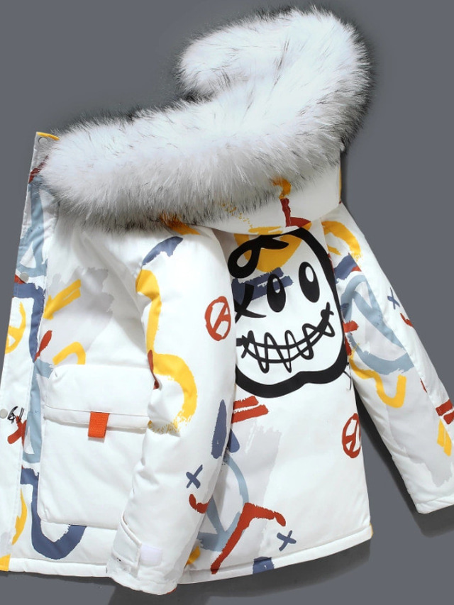  Men's Coat Warm Sports & Outdoor Zipper Hip-hop Graffiti 3D Printed Graphic Hoodie Fashion Jacket Outerwear Long Sleeve Fur Trim Fall & Winter