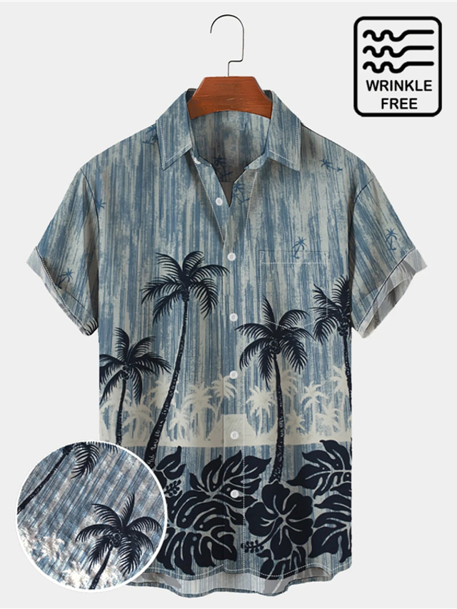  Men's Shirt Aloha Shirt Summer Shirt Coconut Tree Graphic Prints Turndown Blue 3D Print Outdoor Street Short Sleeves Button-Down Print Clothing Apparel Tropical Fashion Hawaiian Casual