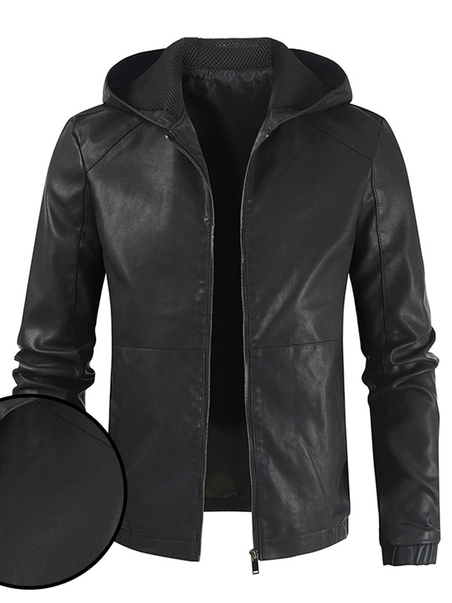  Men's Faux Leather Jacket Biker Jacket Daily Wear Work Winter Long Coat Regular Fit Warm Casual Casual Daily Jacket Long Sleeve Pure Color With Belt Black