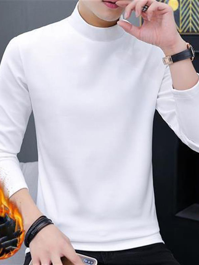  Homens Camiseta Tecido Gola Alta Ao ar livre Casual Manga Longa Quente Roupa Moda Simples Clássico