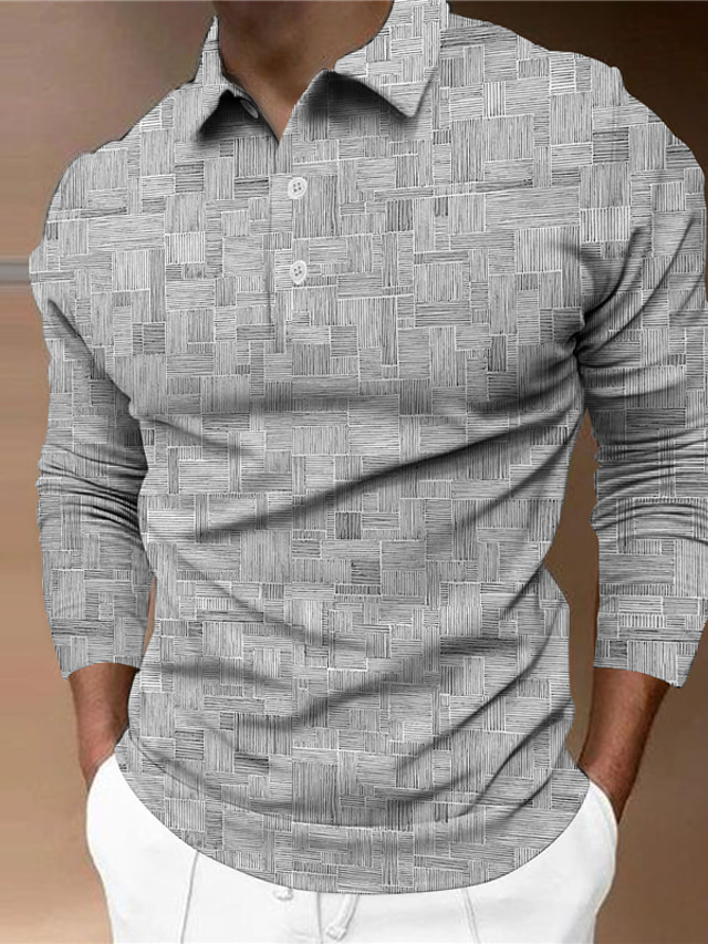  Men's Collar Polo Shirt Golf Shirt Graphic Prints Turndown Blue Coffee Gray 3D Print Outdoor Street Long Sleeve Button-Down Print Clothing Apparel Fashion Designer Casual Soft