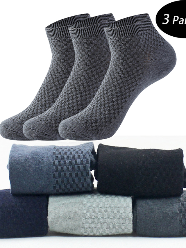  Men's 3 Pairs Socks Ankle Socks Running Socks Black Navy Blue Color Solid Colored Casual Daily Sports Medium Spring, Fall, Winter, Summer Fashion Comfort