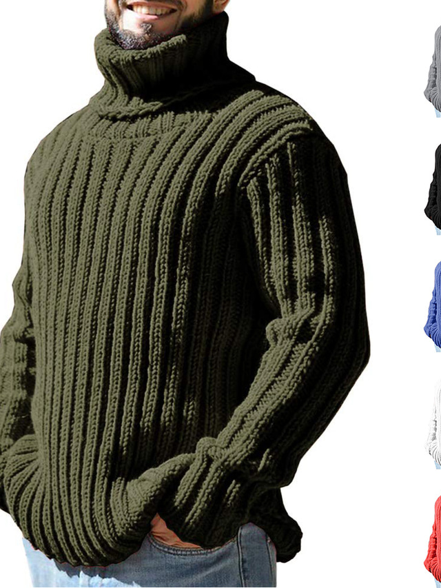  Męskie Sweter Sweter sweter Prążkowany Robić na drutach Skrócona długość Dzianiny Jednokolorowe Golf Zatrzymujący ciepło Współczesny współczesny Praca Dzienne zużycie Odzież Jesień i zima Czarny