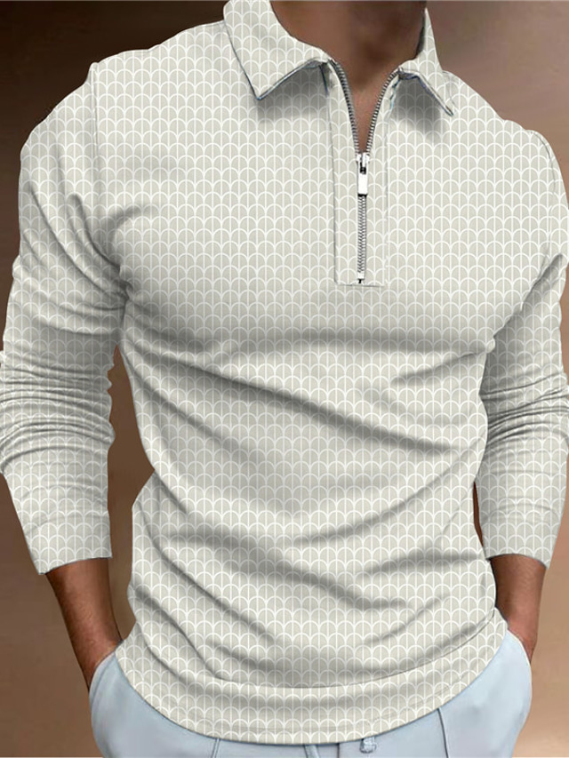  Men's Collar Polo Shirt Golf Shirt Graphic Prints Turndown Black Blue White 3D Print Outdoor Street Long Sleeve Zipper Print Clothing Apparel Fashion Designer Casual Soft