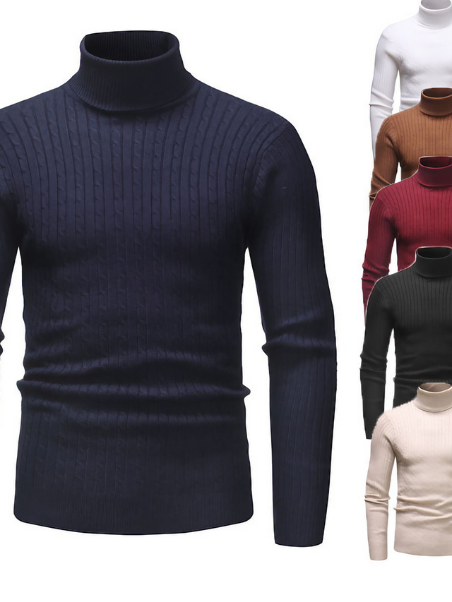  Men's Sweater Pullover Sweater Jumper Knit Turtleneck Keep Warm Modern Contemporary Work Daily Wear Clothing Apparel Fall & Winter Camel Black M L XL