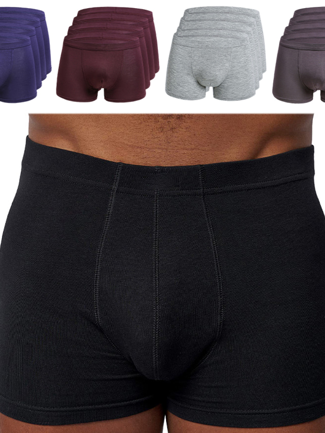  Men's 4 Pack Boxer Briefs Basic Panties Boxers Underwear Modal Breathable Soft Underwear Pure Color Mid Waist Black Blue