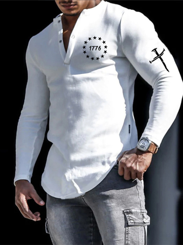  Men's Henley Shirt Cool Shirt Letter Graphic Prints Henley Hot Stamping Street Sports Long Sleeve Button-Down Print Clothing Apparel Basic Designer Casual Comfortable