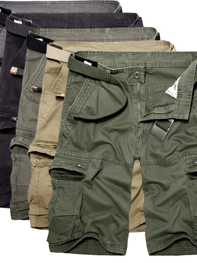 Men's Cargo Shorts Shorts Pocket Plain Comfort Breathable Knee Length Work Casual Daily Fashion Streetwear Green Black
