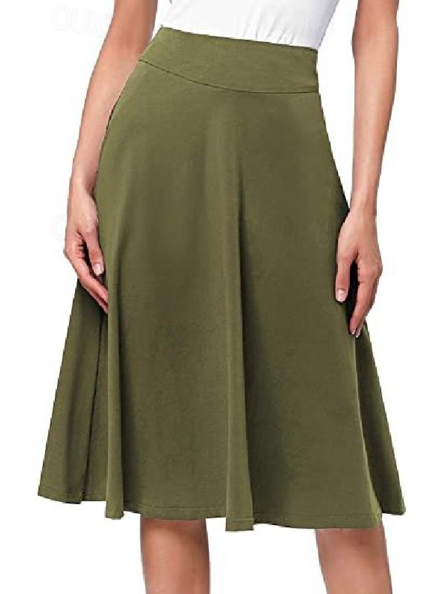  Women's Swing Work Skirts Midi Skirts Knitting Solid Colored Office / Career Casual Daily Fall & Winter Elegant Black Yellow Light Green Wine