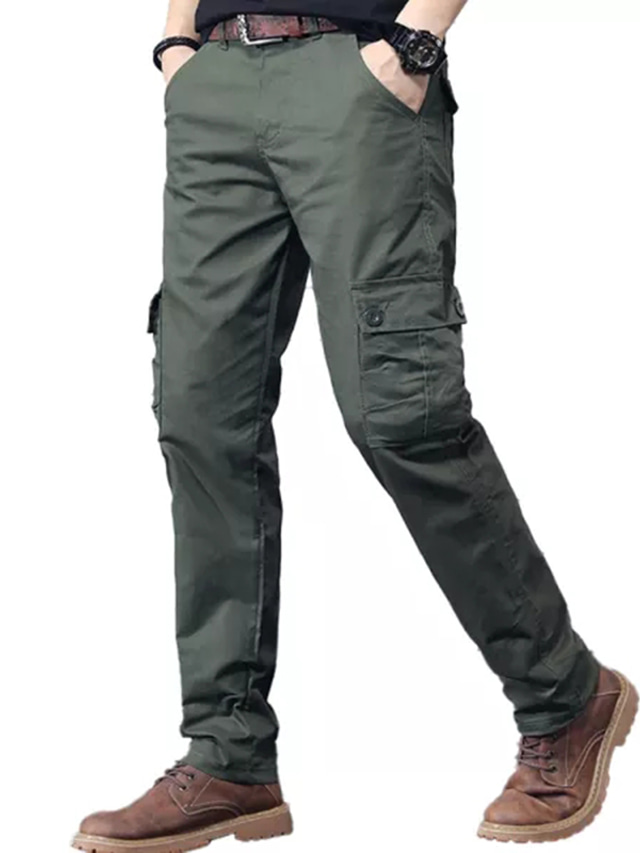  Men's Cargo Pants Trousers Multi Pocket Straight Leg Plain Comfort Wearable Full Length Outdoor Casual Daily 100% Cotton Sports Stylish ArmyGreen Black