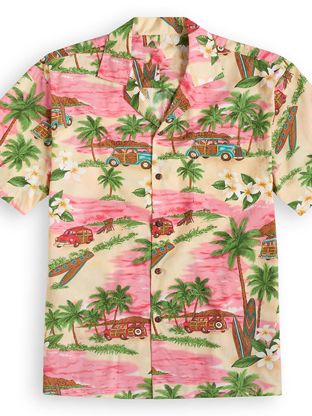  Bărbați Cămașă Cămașă hawaiană Camașă cu nasturi Cămașă casual Cămașă de tabără Grafic Copac de cocos Răsfrânt Roz Deschis Albastru piscină Trifoi Albastru Celest Deschis Casual Zilnic Manșon scurt