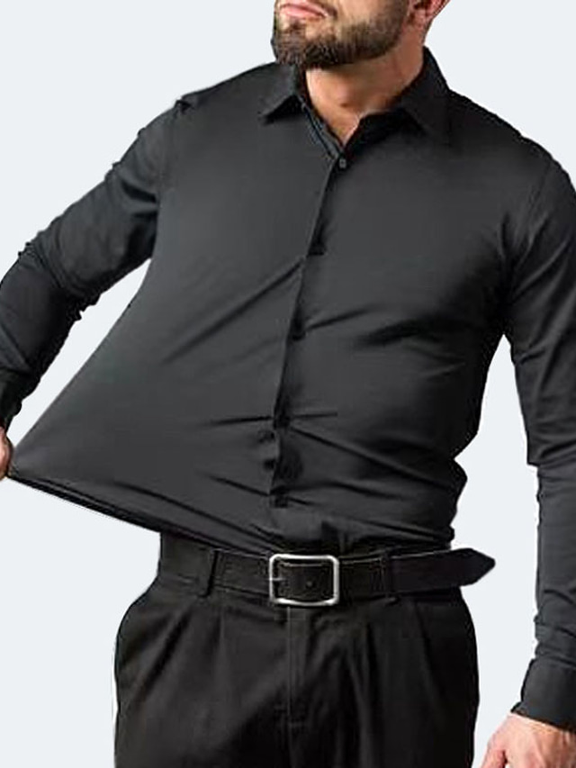  Męskie Koszule eleganckie Zapinana na guziki koszula Koszula z kołnierzykiem Nieżelazna koszula Równina Wieczorne Morelowy Czarny Biały Rumiany róż Wino Praca Wyjściowe Długi rękaw Odzież Biznes