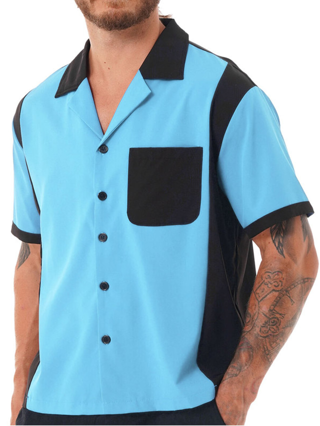  Homens camisa de botão Camisa casual Camisa de boliche Camisa de acampamento Camisa cubana Bloco de cor Aberto para a Lateral Branco Azul Vermelho Azul Profundo Cinzento Escuro Rua Roupa Diária Manga