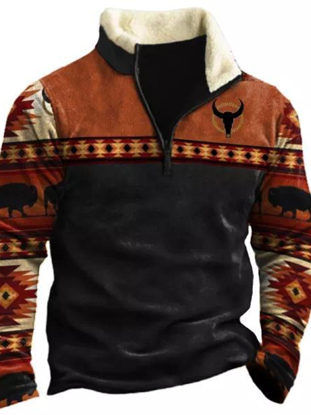  Voor heren Sweatshirt met rits Stoppen Oranje Halve rits Grafisch Tribal Afdrukken Sport & Outdoor Casual Dagelijks 3D-afdrukken Fleece Streetwear Ontwerper Dun fleece Herfst winter Kleding Hoodies