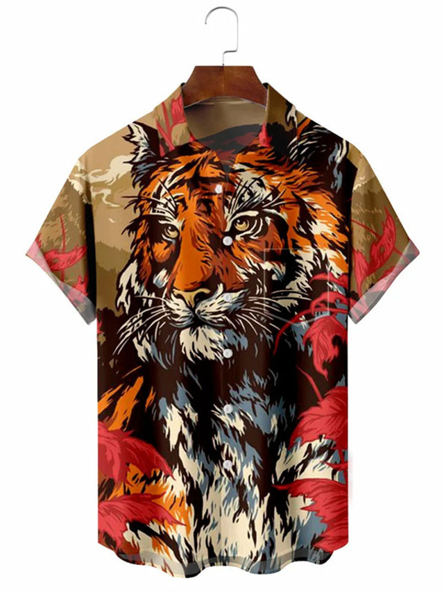 Chemise Hawaïenne Vintage Rare En Soie Années 40, Motif Tigre, Taille L, Jaune, Occasion Bon état