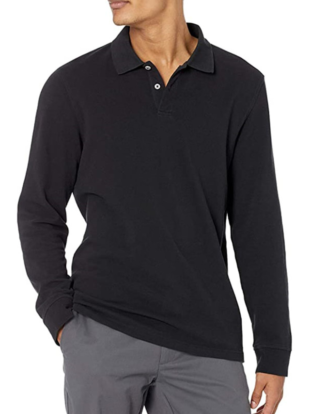  Herr POLO Shirt Pikétröja i bomull Utomhus Ledigt Polokrage Långärmad Ledigt Bekväm Ensfärgat Slät Knapp Fram Button-Down Vår Höst Normal Svart Vit Gul Rodnande Rosa Marinblå Blå POLO Shirt