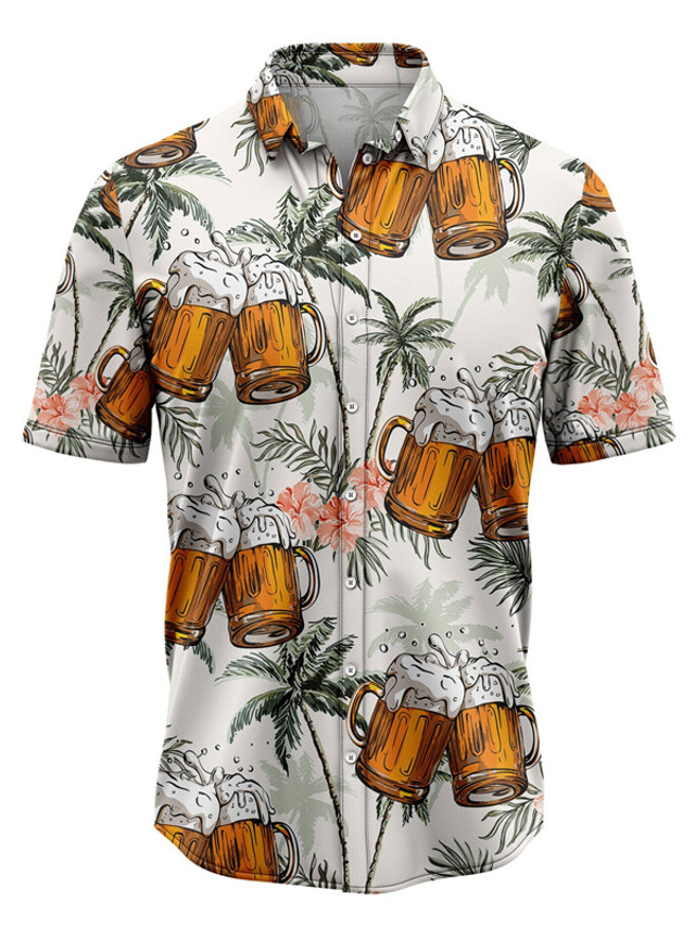  Men's Shirt Summer Hawaiian Shirt Graphic Prints Beer Leaves Turndown Blue Green Gray Street Casual Short Sleeves Button-Down Print Clothing Apparel Tropical Fashion Hawaiian Designer