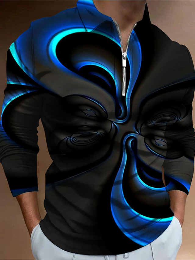  Herr POLO Shirt Golftröja 3D Print Lutning Abstrakt Grafiska tryck Nedvikt Svart Vit Gul Blå Orange 3D-tryck Utomhus Gata Långärmad Dragkedja Mönster Kläder Sport Mode Streetwear Designer