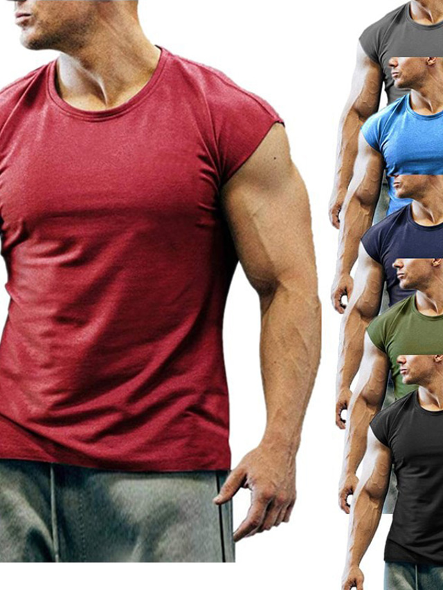  Camiseta masculina de 3 peças para exercícios fitness manga curta corte muscular camiseta para treinamento fitness