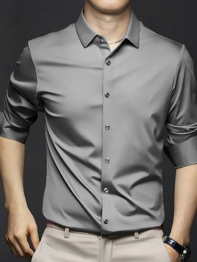  Муж. Рубашка Рубашка с воротничком Нежелезная рубашка Атласная шелковая рубашка Полотняное плетение Отложной Винный Светло-зеленый Военно-зеленный Тёмно-синий Темно-серый Офис На выход Длинный рукав