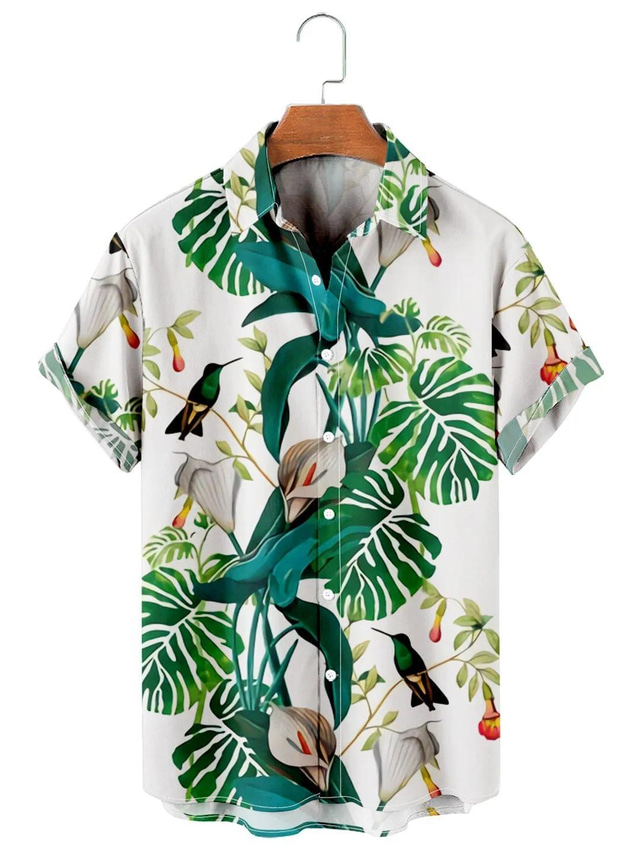  Муж. Рубашка Гавайская рубашка Цветочный принт Графические принты Листья Отложной Синий Лиловый Зеленый 3D печать Для улицы Повседневные Короткие рукава Кнопка вниз С принтом Одежда