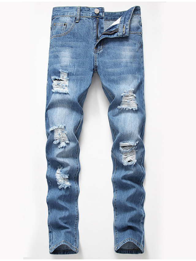  Herren Hose Hosen Jeans Tasche Zerrissen Glatt tragbar Outdoor Täglich Festtage Baumwollmischung Basic Modisch Blau Mikro-elastisch