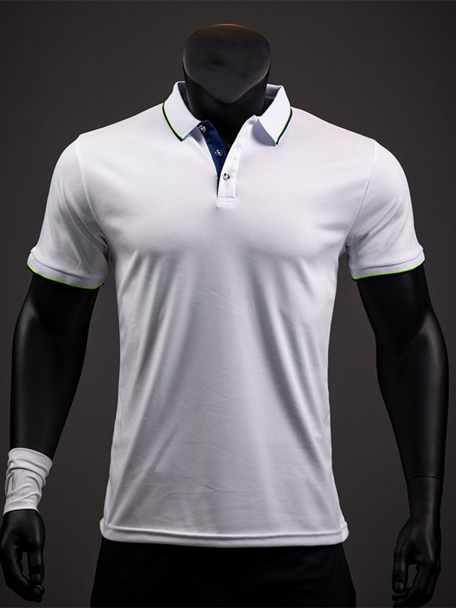  Men's Polo Shirt Golf Shirt Outdoor Street Ribbed Polo Collar Short Sleeve Sports Casual Striped Button Front Button-Down Summer Spring Regular Fit Black White Yellow Light Green Pink Red Polo Shirt