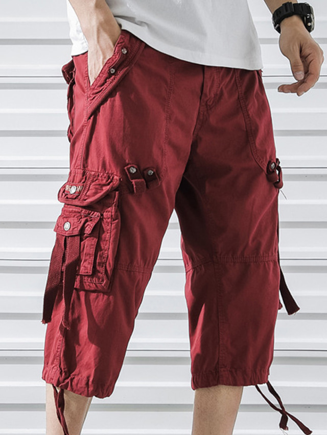  Hombre Pantalón Corto Cargo Pantalón corto Shorts para senderismo Cordón de la pierna 6 bolsillo Plano Comodidad Exterior Diario Noche Mezcla de Algodón Moda Ropa de calle Verde Ejército Rojo