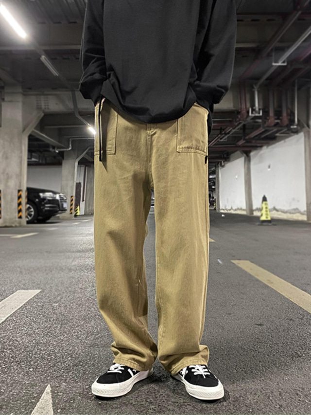  Męskie Spodnie Spodnie robocze Spodnie w kolorze khaki Spodnie chinosy Kieszeń Prosta noga Równina Komfort Pełna długość Codzienny Wyjściowe Streetwear Elegancki Prosty Czarny Khaki Średnio elastyczny