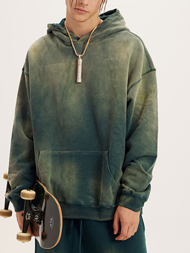  Homme Sweat à capuche Vert Noir Kaki Bleu roi Gris foncé Capuche Tie Dye Poche Imprimer Sport & Loisir du quotidien Des sports Coton Actif Vêtement de rue Frais Hiver Automne Vêtement Tenue Pulls