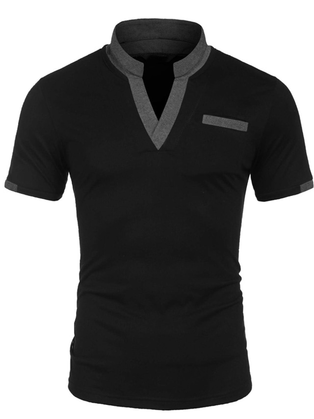  Men's Casual Polo Shirt with Pockets Regular Short Sleeved Polo Shirt with Contrasting Collar Men