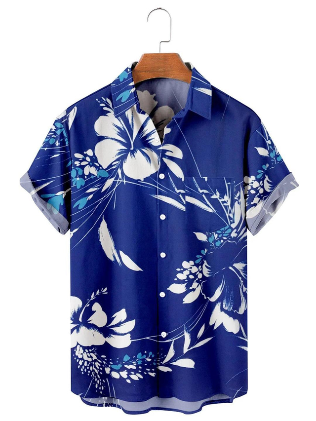  Herr Skjorta Hawaii skjorta Blommig Grafiska tryck Nedvikt Marinblå Purpur Grön 3D-tryck Utomhus Gata Kort ärm Button-Down Mönster Kläder Tropisk Mode Hawaiisk Designer