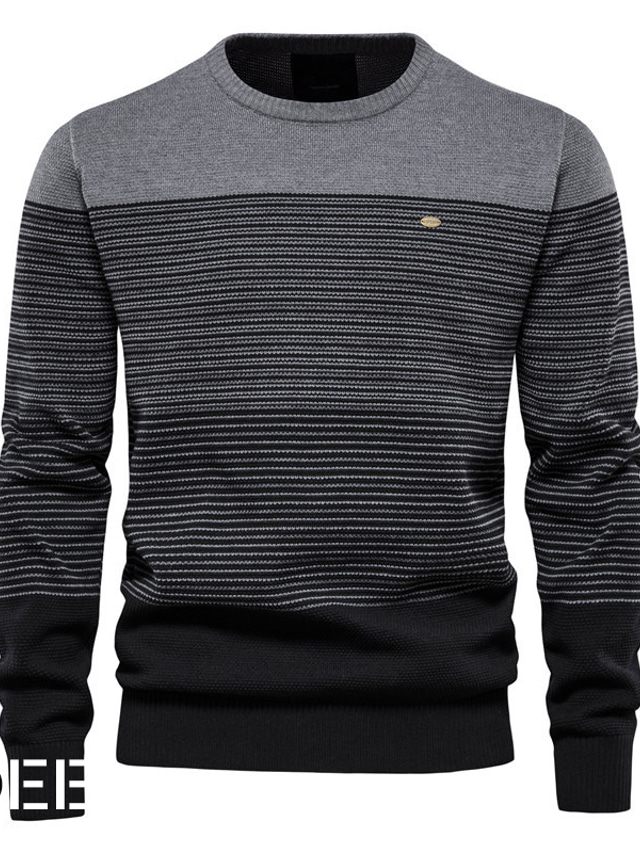  Men's Sweater Pullover Ribbed Knit Cropped Knitted Stripe Crewneck Fashion Streetwear Outdoor Going out Clothing Apparel Fall & Winter Natural yellow Red M L XL