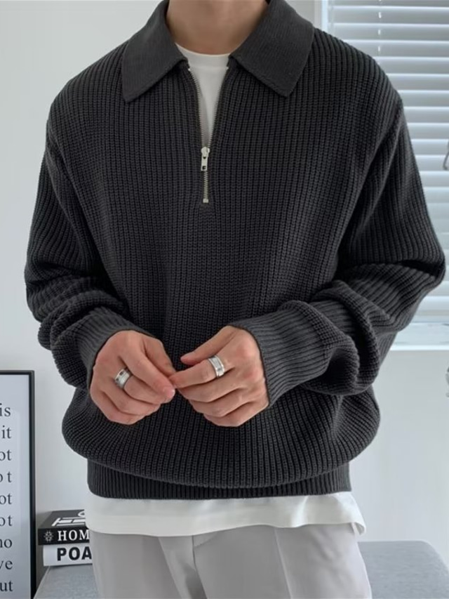  Bărbați Pulover Pulover cu fermoar Plover Striat Tricotat Tunică Jumătate de fermoar Tricotat Simplu Răsfrânt Păstrați-vă cald Contemporan modern Muncă Purtare Zilnică Îmbrăcăminte Toamna iarna Negru