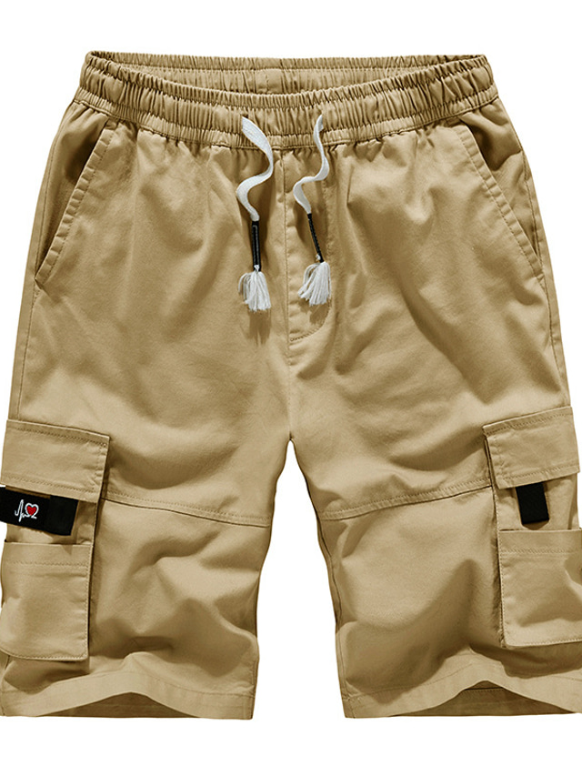  Homme Short Cargo Shorts décontractés Cordon Taille elastique 6 poches Camouflage Couleur Pleine Confort Vestimentaire Travail du quotidien Vêtement de rue Décontractées Noir Vert Claire
