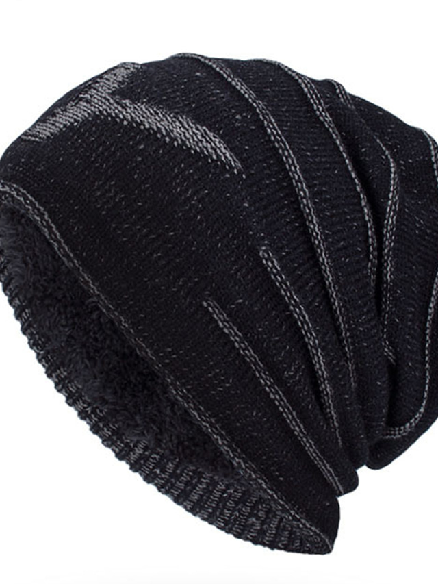  Ανδρικά Καπέλο Με ραφές / Ριχτό Καπέλο Beanie Χειμερινά Καπέλα Καπακωτό Πλεκτό με μανσέτες Υπαίθρια ρούχα Καθημερινά Πλεκτό Φλις Σκέτο Ζεστό Μαύρο