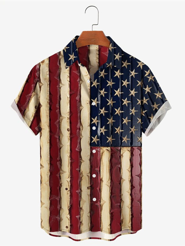  Ανδρικά Πουκάμισο Χαβανέζικο πουκάμισο Γραφικά Σχέδια Αμερικάνικη σημαία Απορρίπτω Ρουμπίνι Θαλασσί Γκρίζο Δρόμος Causal Κοντομάνικο Κουμπί-Κάτω Στάμπα Ρούχα Τροπικό Μοντέρνα Χαβανέζα Υψηλής Ποιότητας