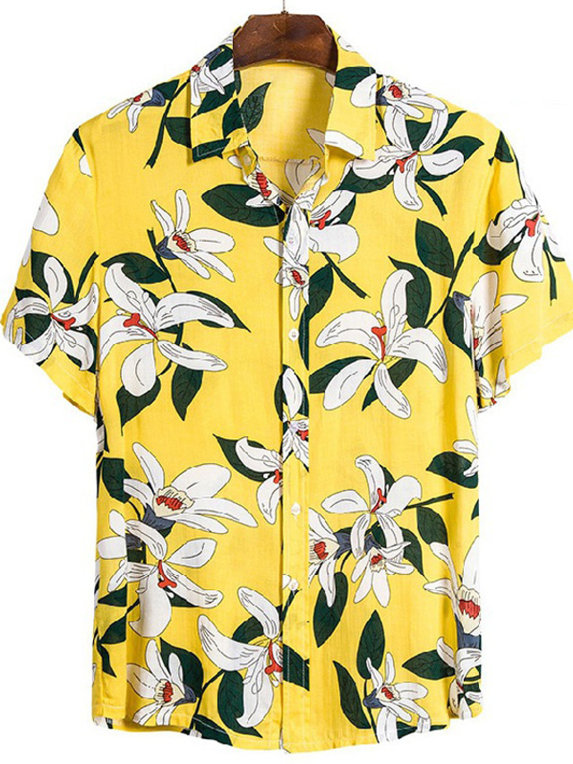  Pánské Košile Havajská košile Košile na knoflíky Letní košile Košile pro volný čas Černá Bílá Žlutá Světle zelená Světlá růžová Krátký rukáv Grafické tisky Květiny a rostliny Přehnutý ulice Dovolená