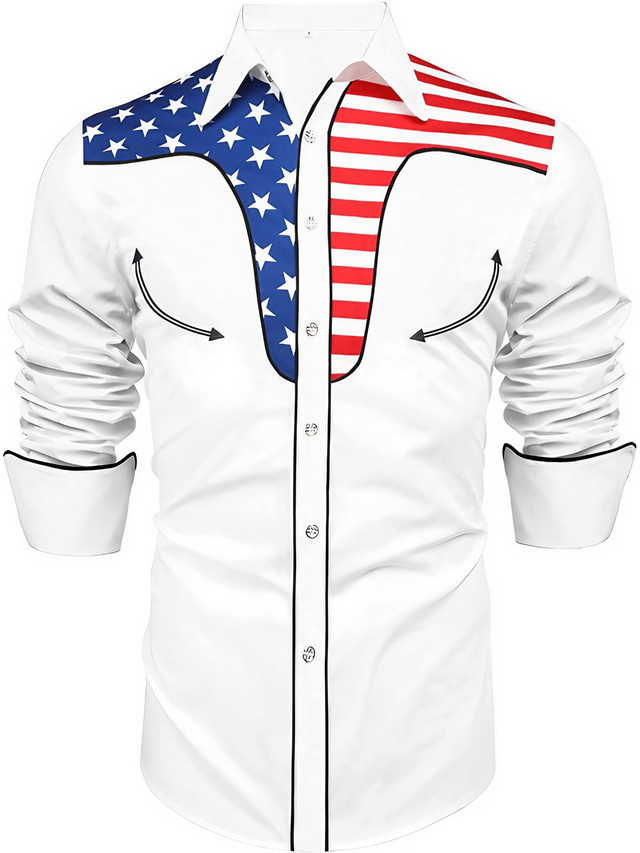  Men's Shirt Graphic Prints National Flag Turndown Black White Navy Blue Gray Outdoor Street Long Sleeve Button-Down Print Clothing Apparel Fashion Designer Casual Soft