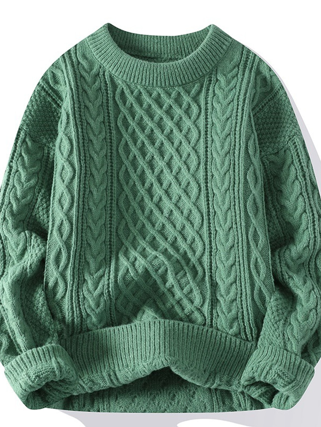  Men's Sweater Pullover Ribbed Knit Tunic Knitted Jacquard Plain Crew Neck Keep Warm Modern Contemporary Work Daily Wear Clothing Apparel Fall & Winter Black Green M L XL