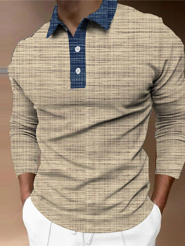  Men's Polo Shirt Golf Shirt Graphic Prints Turndown Wine Navy Blue Blue Brown Green Outdoor Street Long Sleeve Button-Down Print Clothing Apparel Fashion Streetwear Designer Soft